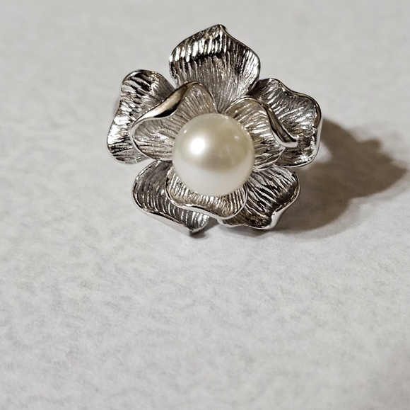Elegant Genuine Cultured Pearl Sterling Silver Ring Sz 7! - Picture 4 of 14